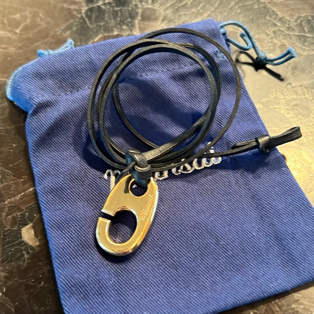 Miansai Black Leather Wrap Bracelet with Gold Hook Closure